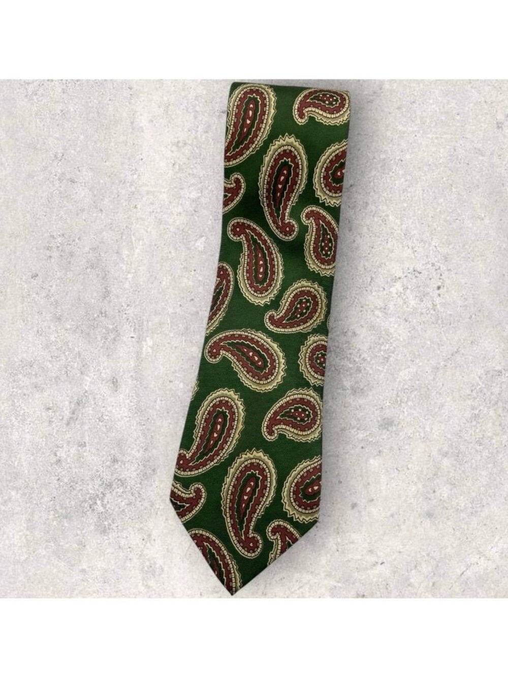 FENDI Silk Tie ITALY Green Yellow Burgundy Paisley W:3.6" EUC